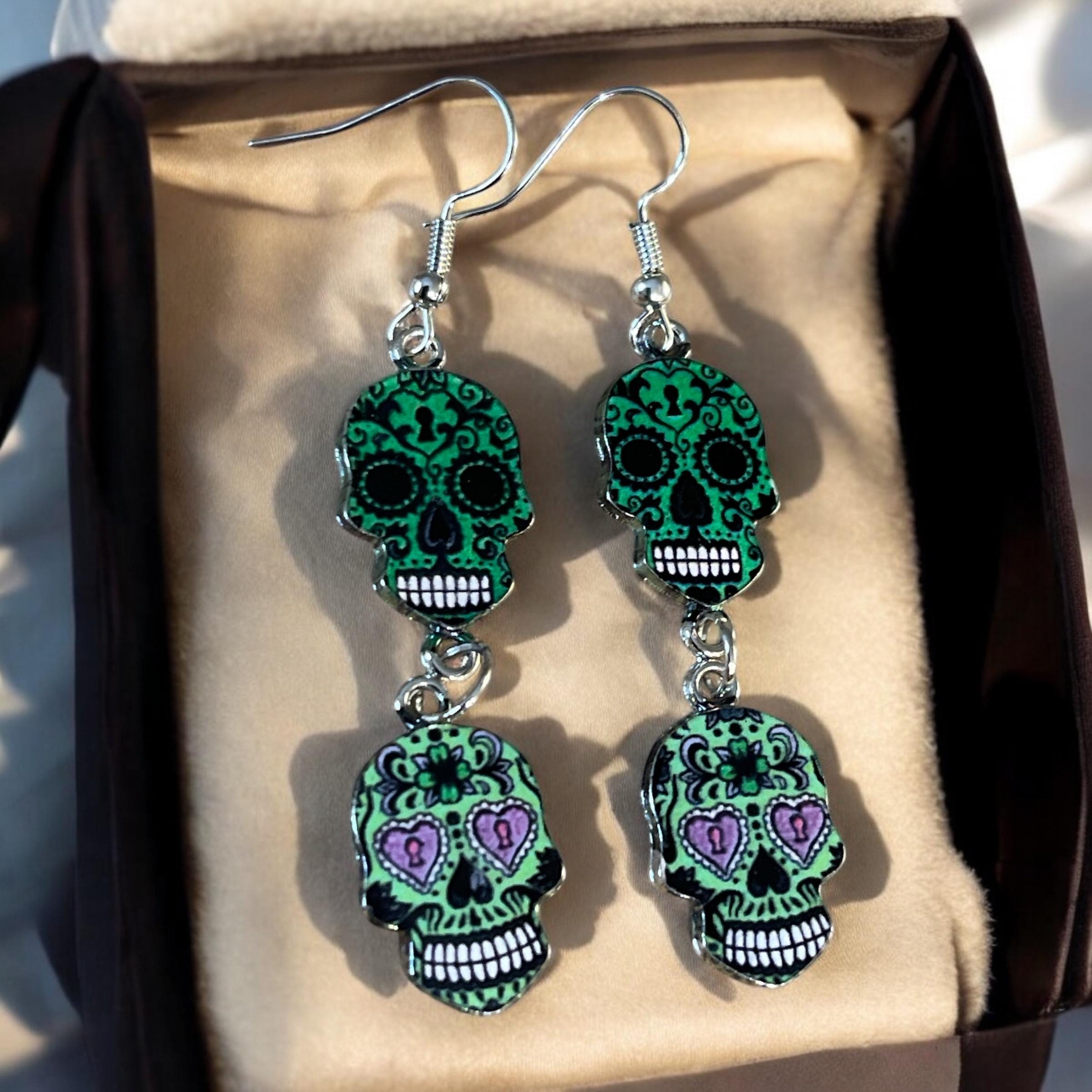 Handmade Sugar Skull Earrings | Colorful Día de los Muertos Accessories - Thumbnail 4