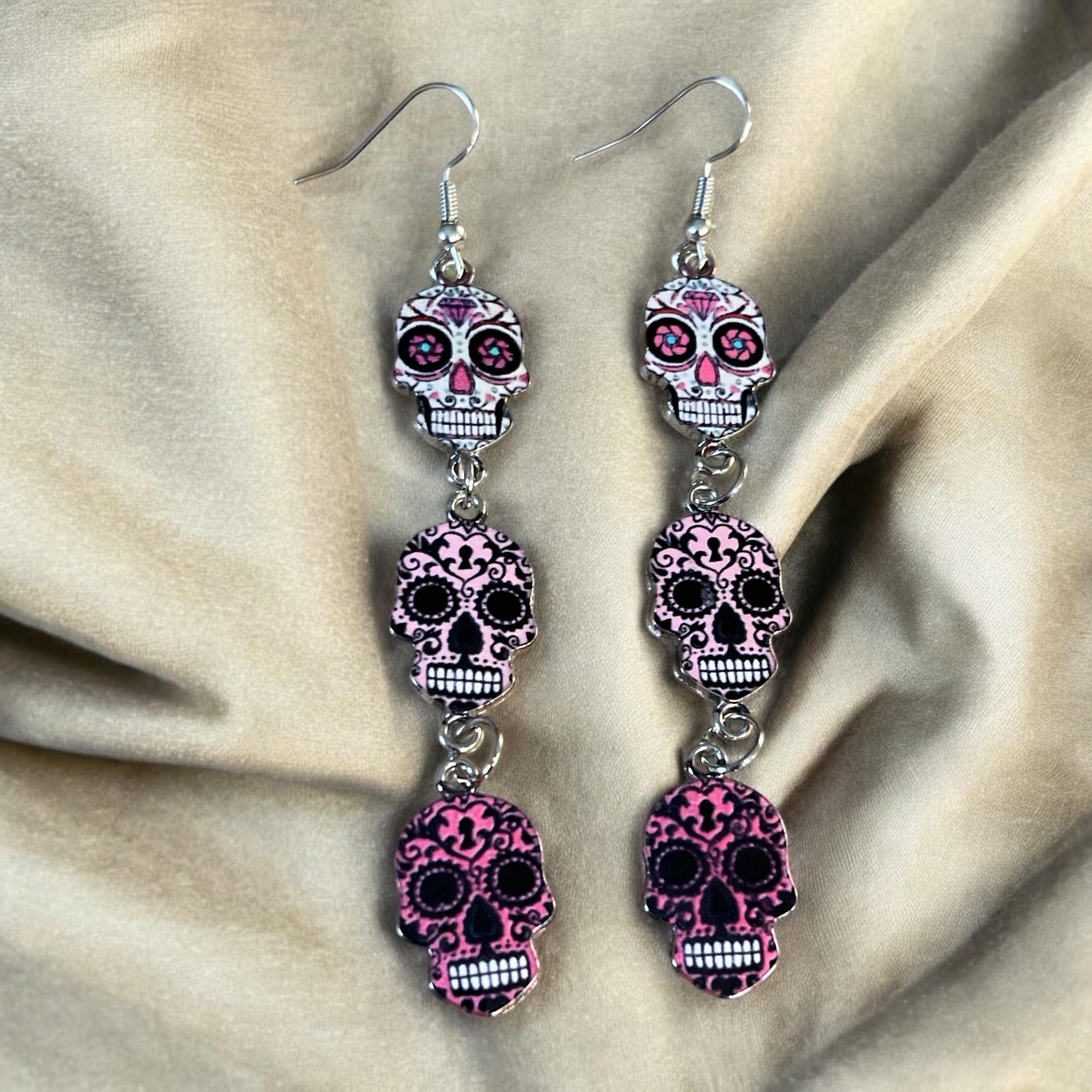 Colorful Skull Earrings | Día de los Muertos Accessories | Statement Jewelry - Image 1