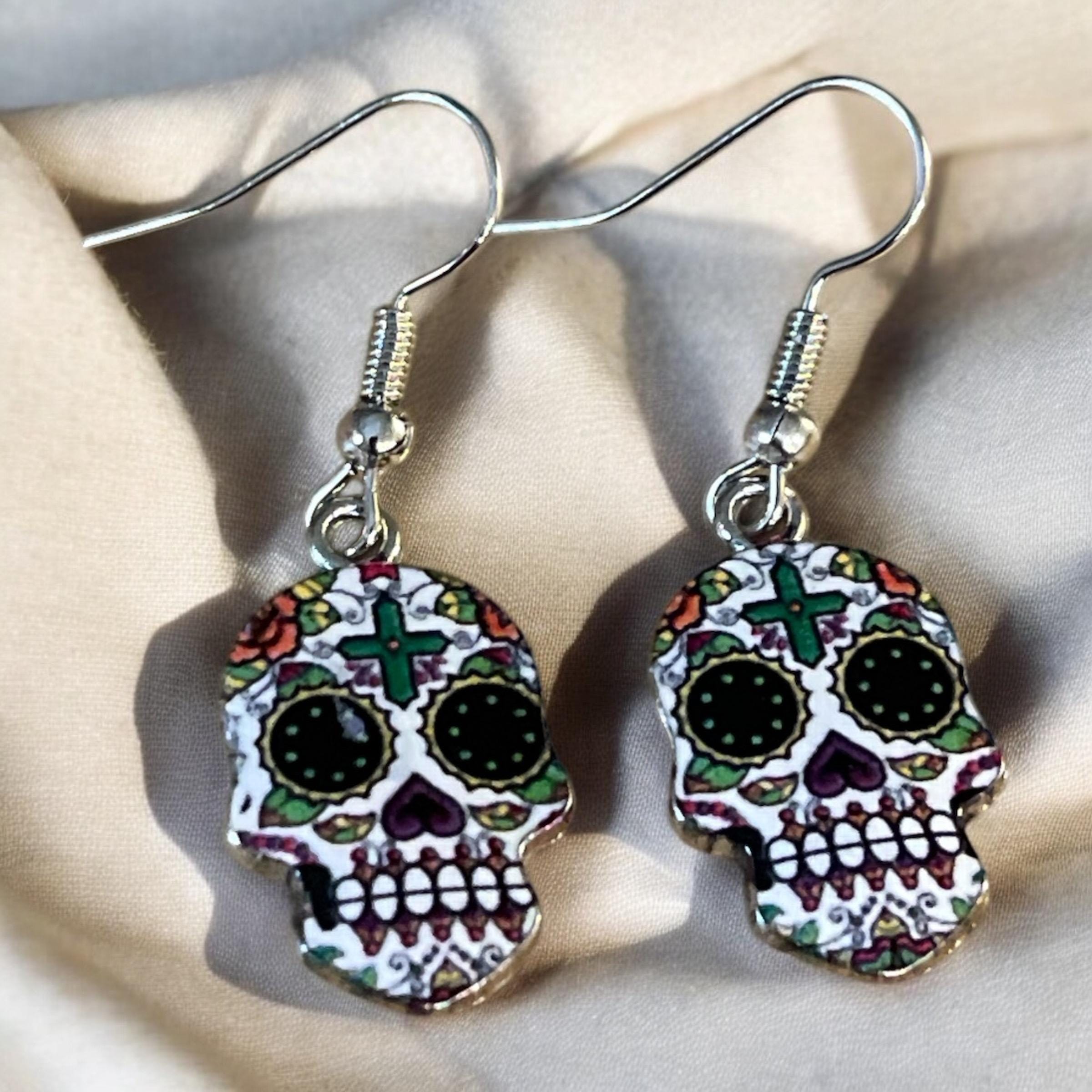 Sugar Skull Earrings for Women | Day of the Dead Jewelry | Festival Accessories - Thumbnail 4