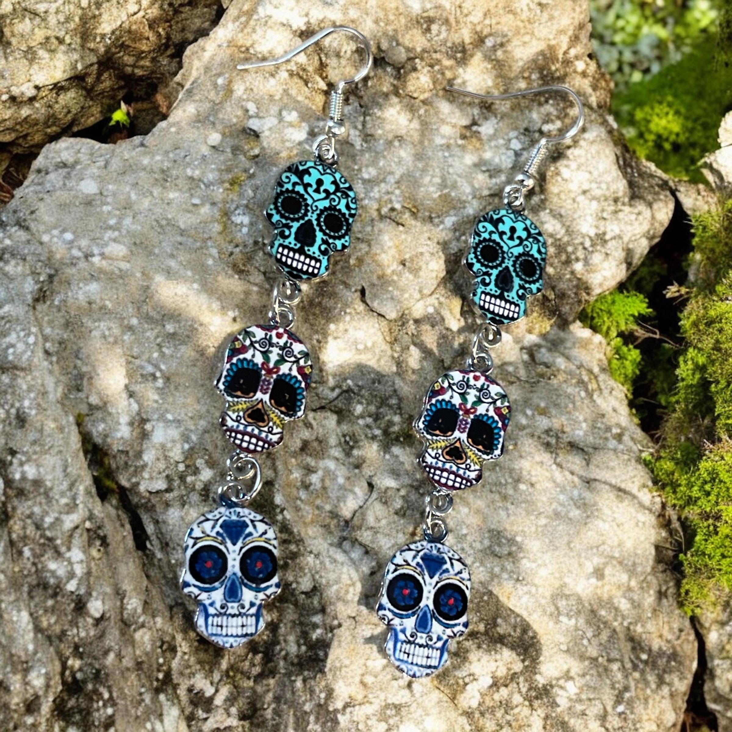 Unique Sugar Skull Earrings | Handmade Boho Jewelry | Skull Accessories - Thumbnail 4