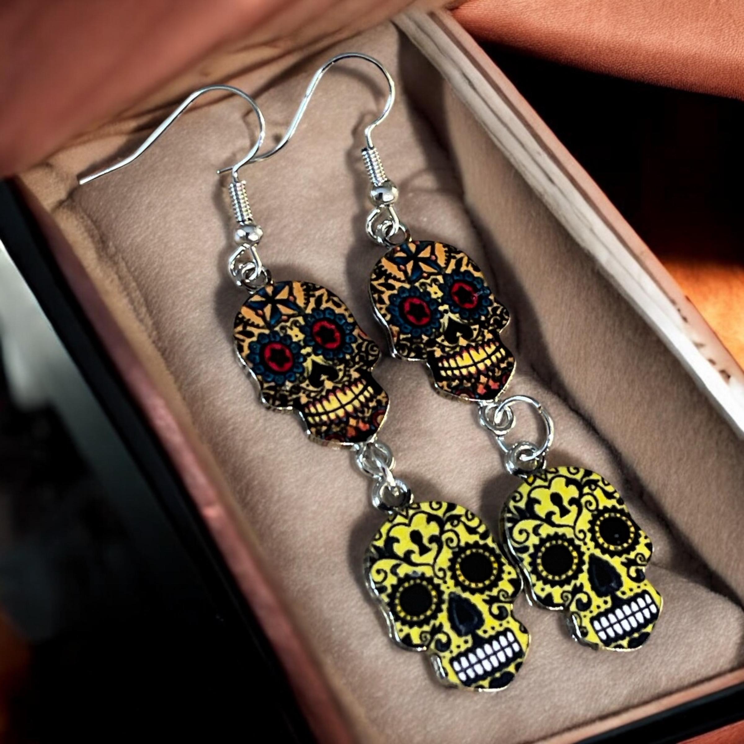 Day of the Dead Sugar Skull Earrings | Mexican Skull Jewelry | Unique Gift - Thumbnail 2