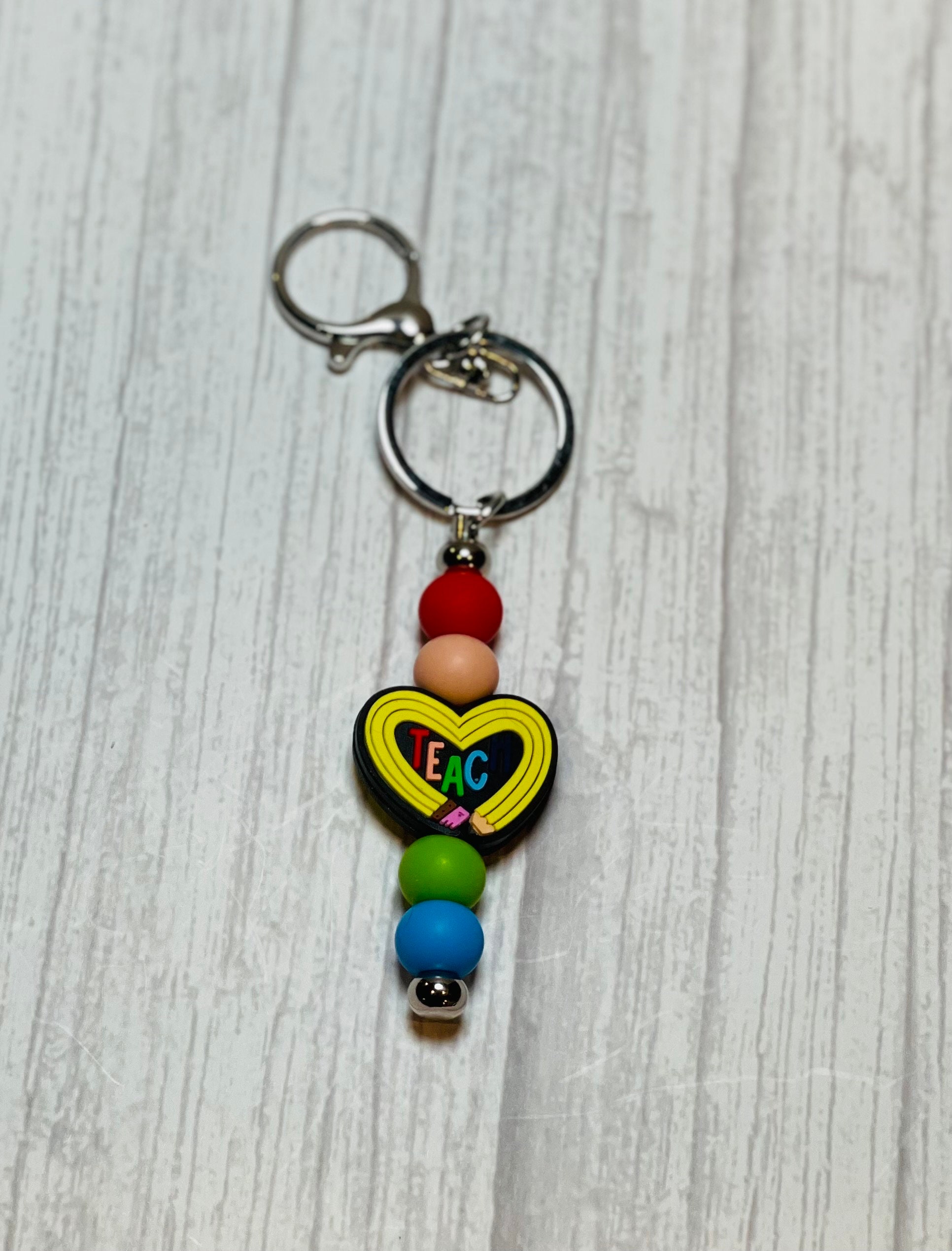 Teach Silicone Beaded Keychain - Image 1