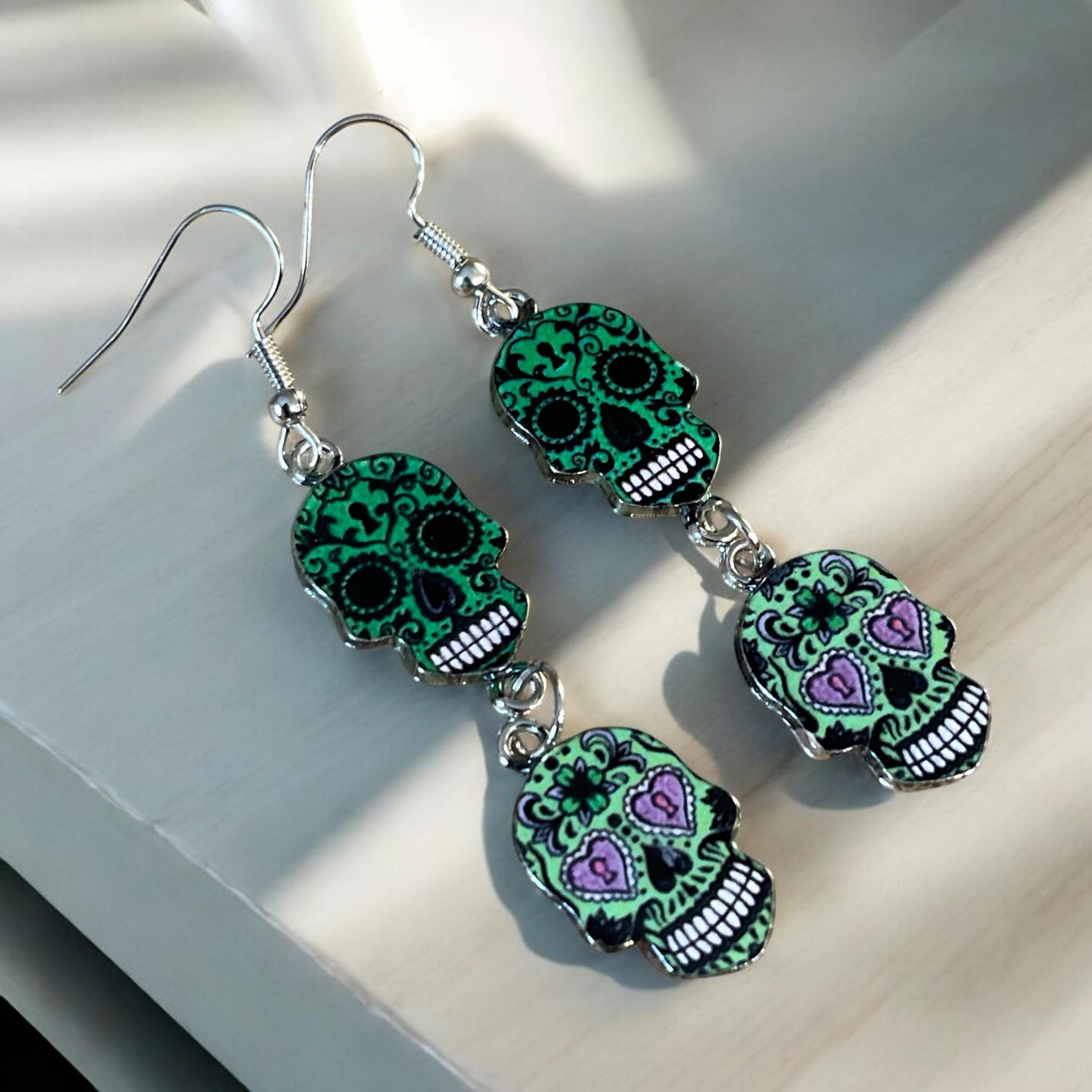 Handmade Sugar Skull Earrings | Colorful Día de los Muertos Accessories - Thumbnail 3