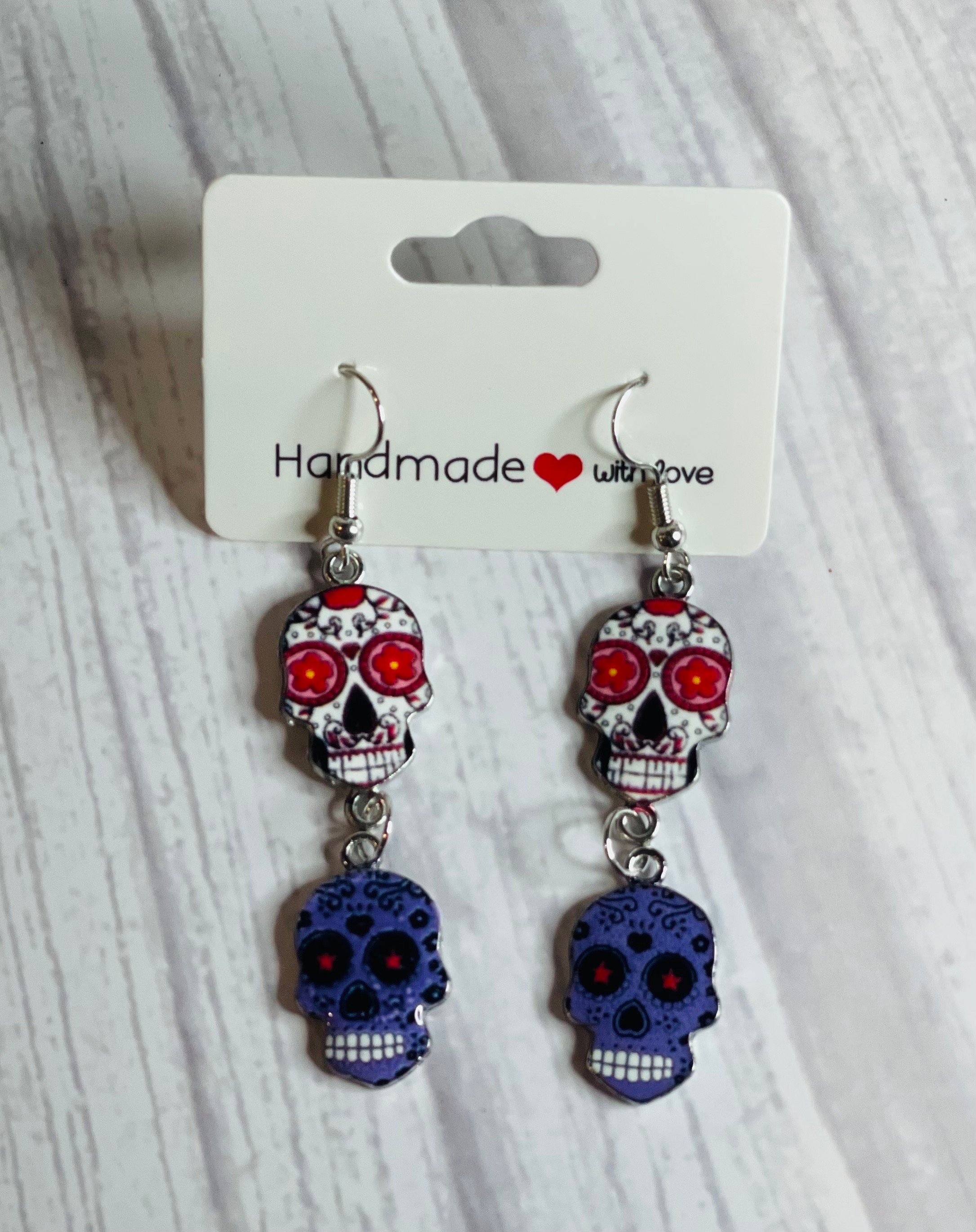 Bright Sugar Skull Earrings | Boho Jewelry | Día de los Muertos Inspired Gift - Thumbnail 5