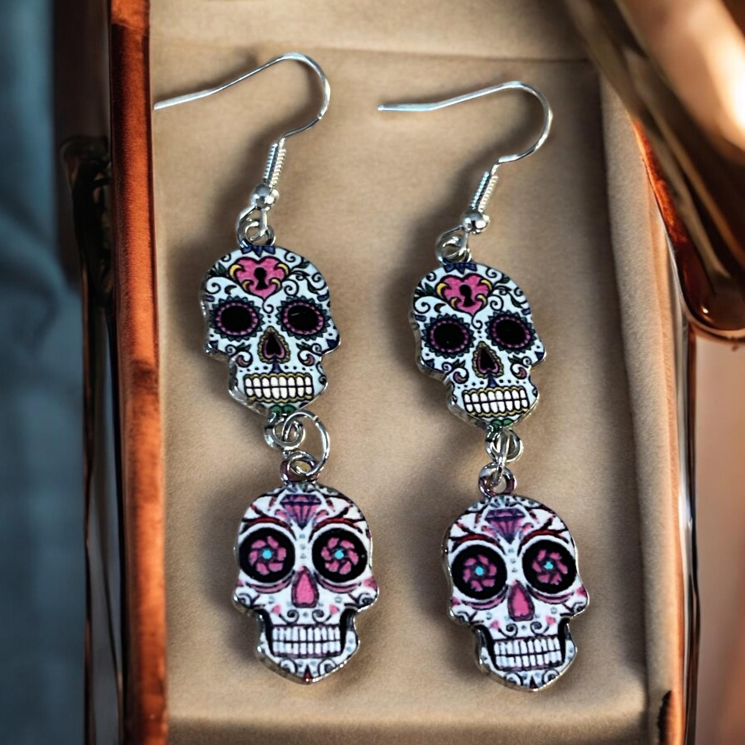 Day of the Dead Earrings | Sugar Skull Jewelry | Bohemian Skull Earrings - Thumbnail 3