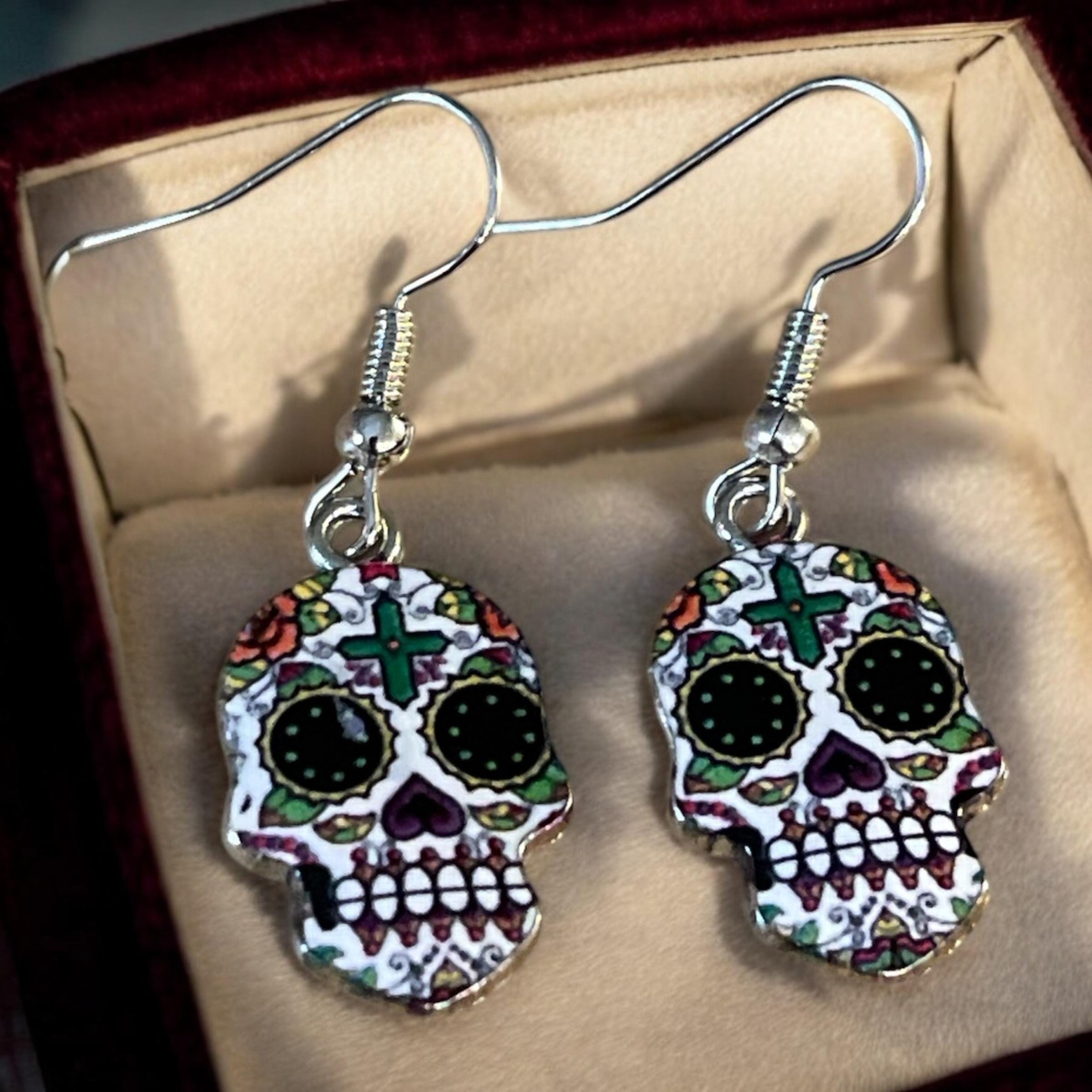 Sugar Skull Earrings for Women | Day of the Dead Jewelry | Festival Accessories - Thumbnail 3