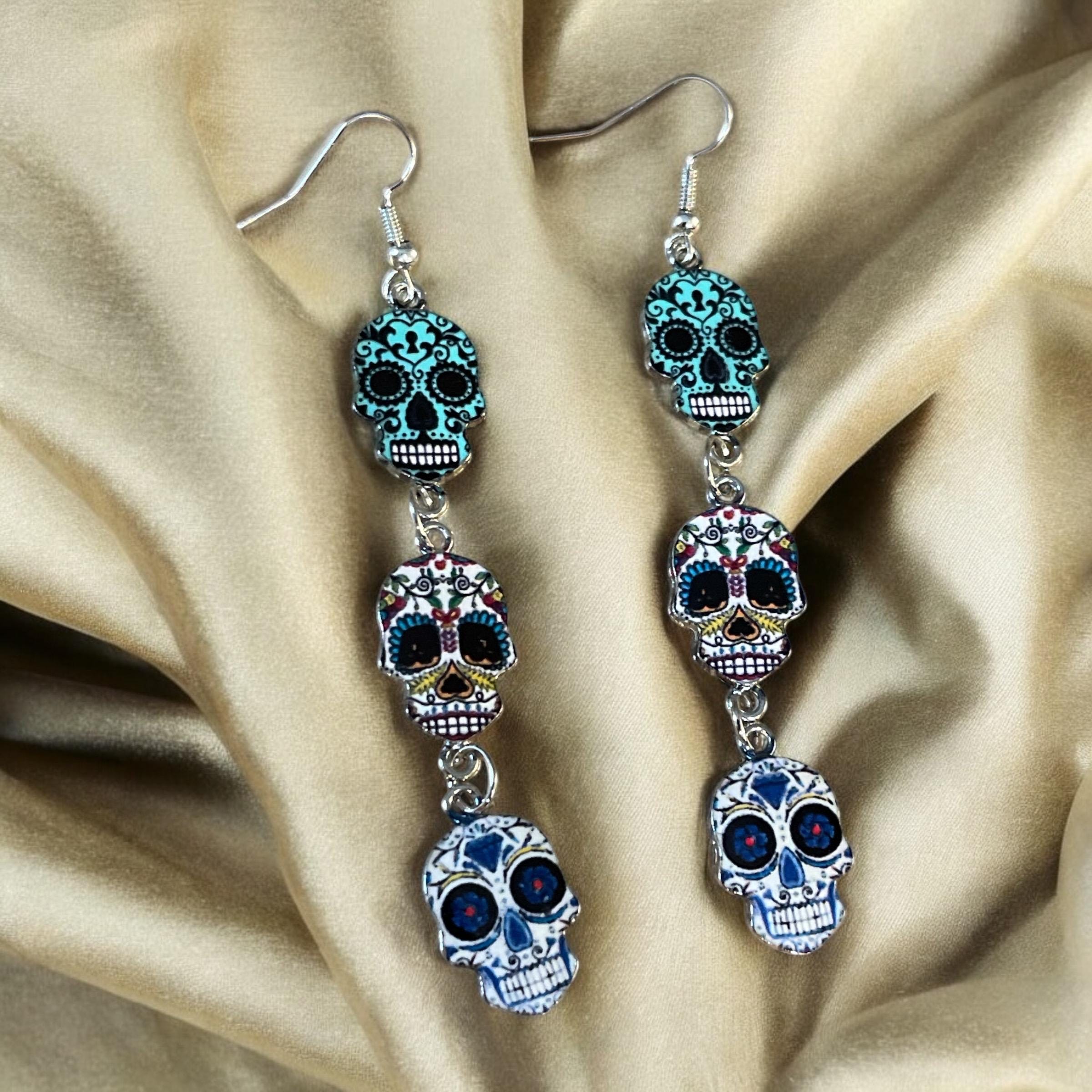 Unique Sugar Skull Earrings | Handmade Boho Jewelry | Skull Accessories - Thumbnail 2