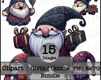 Christmas Giving Gnomes Bundle of PNGs and JPGs, sublimation gnome images with a transparent background.