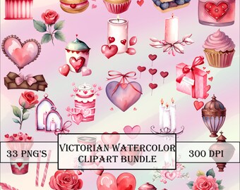 Vintage Victorian Valentine Romantic Watercolor Clipart images