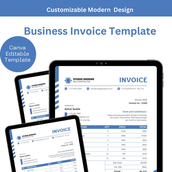 Professional and Business Invoice Template Creative Invoice Format Customizable Modern Invoice Design for Entrepreneurs