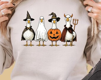 Spooky Goose Halloween Sweatshirt, Funny Goose Costume Crewneck, Pumpkin Witch Ghost Sweatshirt, Fall Farm Animal Halloween Outfit for Him