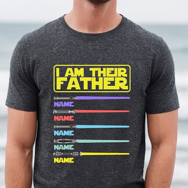 Ik ben hun vader gepersonaliseerd shirt, aangepaste kinderen naam papa shirt, vaders dag Tee, Star Wars vader shirt, aangepast shirt met lichtzwaarden