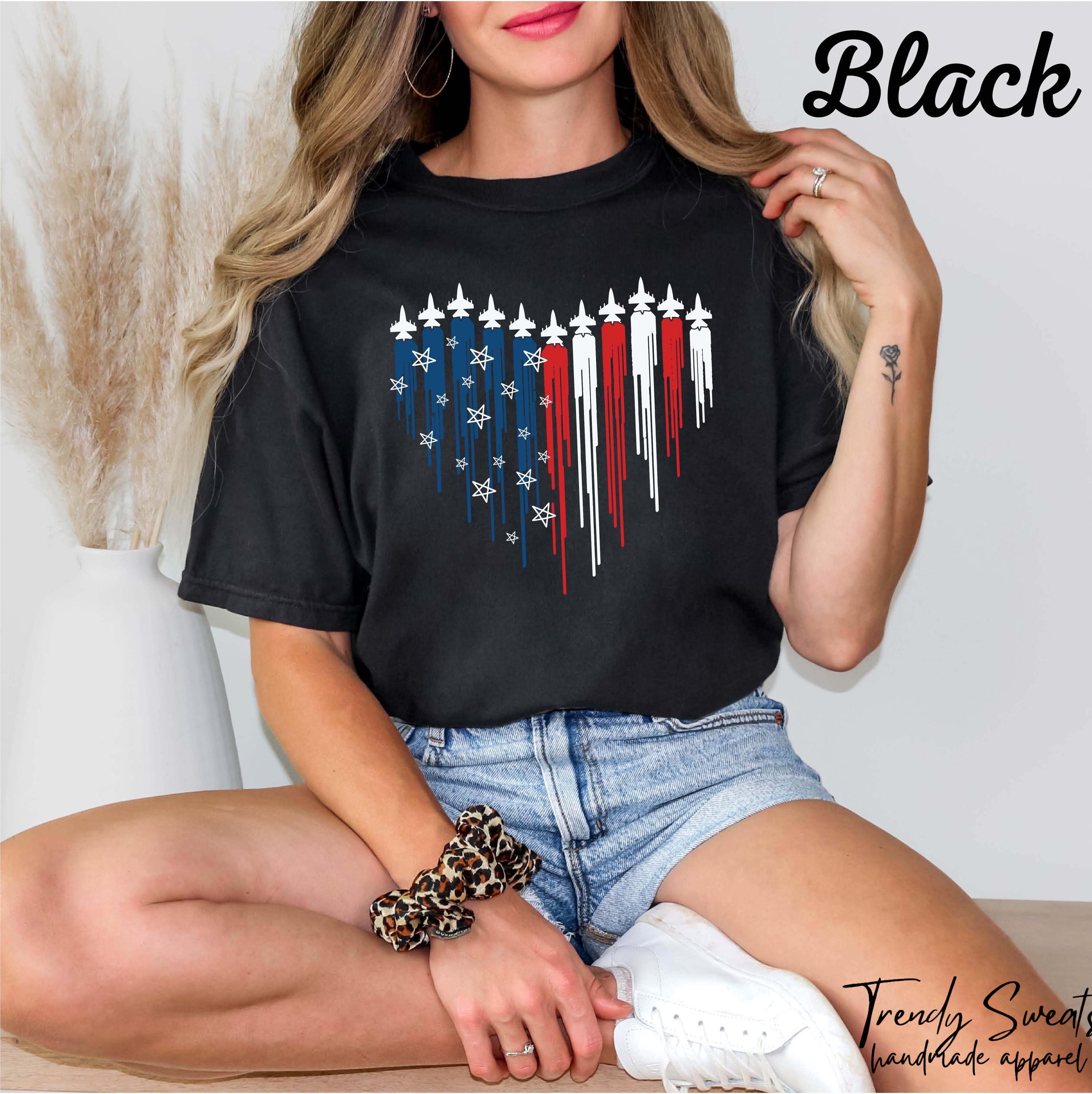 Comfort Colors® Patriotic Jet Heart Tee, USA Military Graphic Shirt, 4th of July Air Force Pride Shirt, Red White Blue Graphic Tee