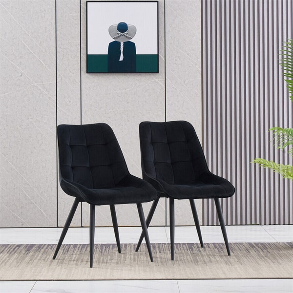 Chaise de salle à manger rembourrée en velours de style moderne, chaise design noire
