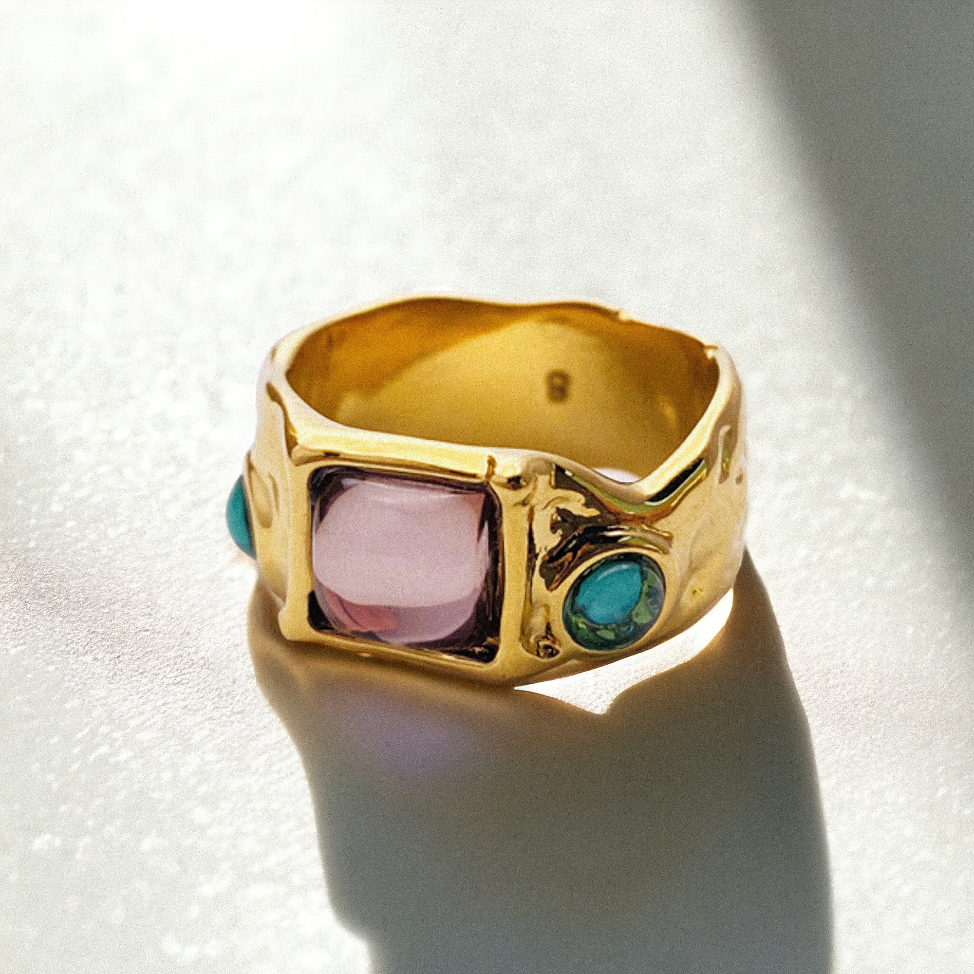 Irregular Chunky Ring Gold, Colorful Gemstone Ring, Summer