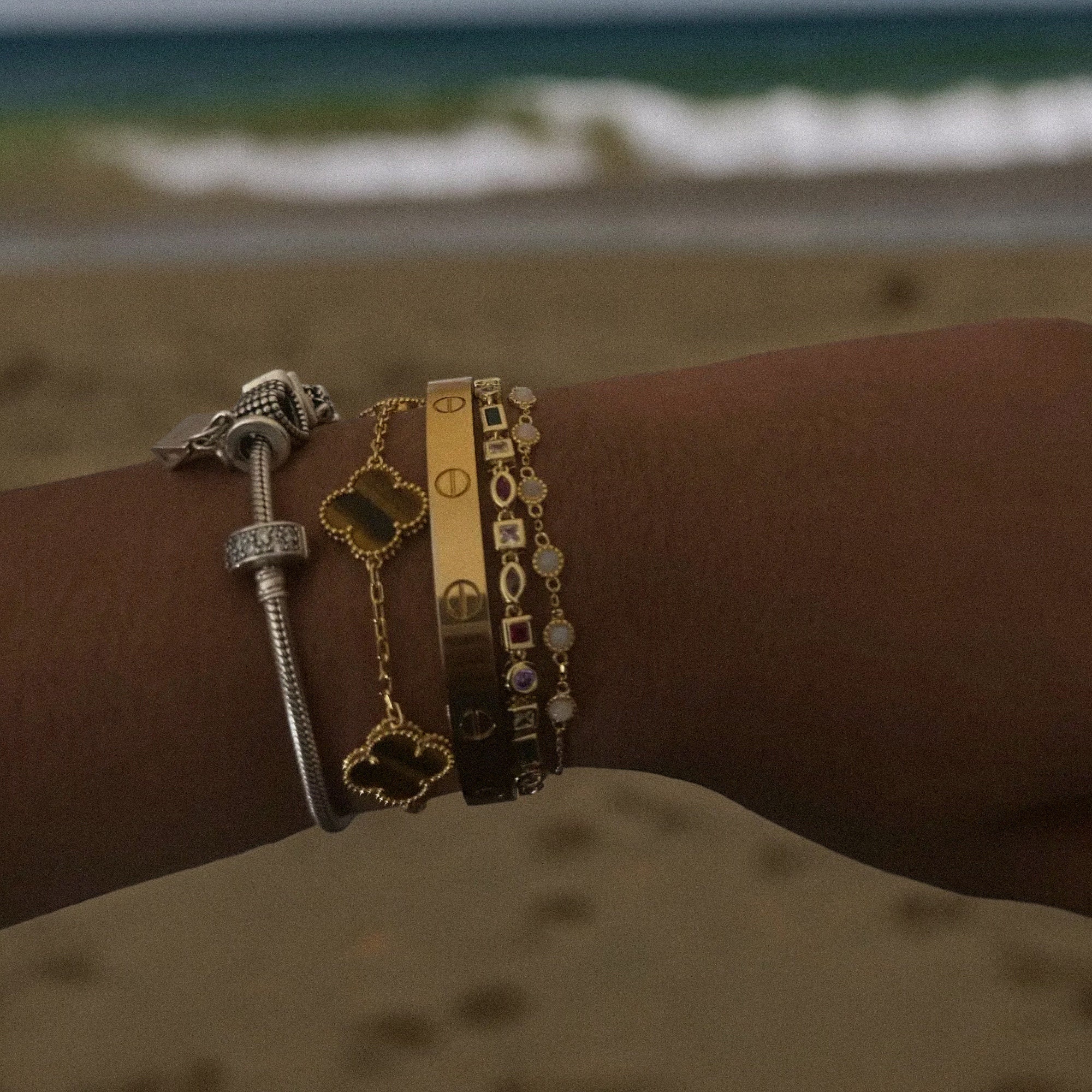 Multi Colored Gold Bracelet, Retro Style Bracelet, CZ Tennis