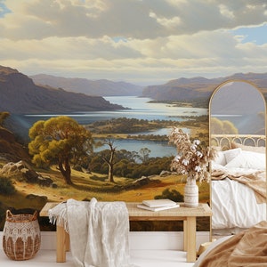Papel pintado con pintura al óleo, mural de pared con paisajes vintage, despegable y adhesivo, estilo bohemio, papel pintado con paisaje rural extraíble, papel pintado con paisaje vintage