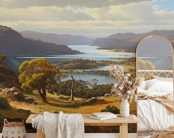 Mural de papel tapiz con paisaje vintage: pintura al óleo escénica, despegar y pegar