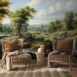Malerische Tapete, Schälen und Aufkleben, Stimmungsvolle Schälen und Aufkleben Landschaft, Wald Tapete Schälen und Aufkleben Boho, Tapete für Schlafzimmer, Wandbild