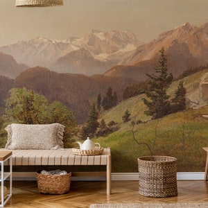 Papel pintado autoadhesivo, mural de pared con paisaje, papel pintado de bosque vintage oscuro, mural de pared con pintura de paisaje, papel pintado escénico extraíble