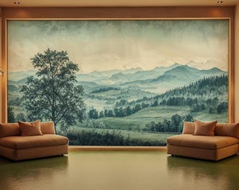 Mountain Landscape Wall Mural, Peel and Stick Wallpaper
