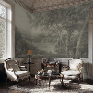 Gray Landscape Mural: Vintage Peel and Stick Wallpaper