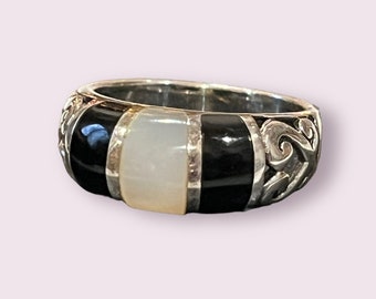 Vintage Onyx Perlmutt Sterling Ring Thailand gewölbt