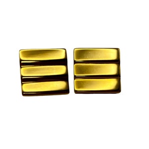 Vintage Napier Screw Back Clip on Earrings Goldtone Square with 3 Bars