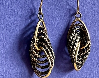 Nachlass 14k Gelbgold und Sterling baumeln durchbohrte Ohrringe