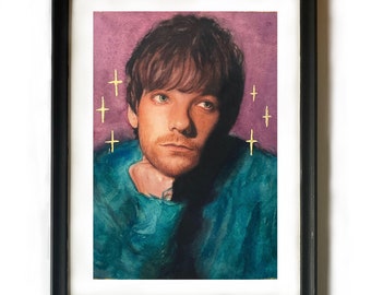 Louis Tomlinson Art Print - aquarel met bladgoud