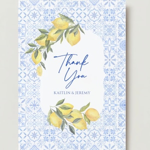 Italienne, thème côte amalfitaine, carrelage bleu CARTES DE REMERCIEMENT pour mariage, shower de mariage, fête de fiançailles, baby shower