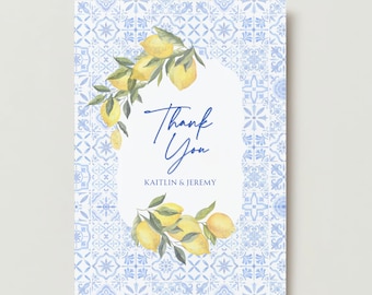 Italian, Amalfi Coast Theme, Blue Tile THANK YOU CARDS for Wedding, Bridal Shower, Engagement Party, Baby Shower