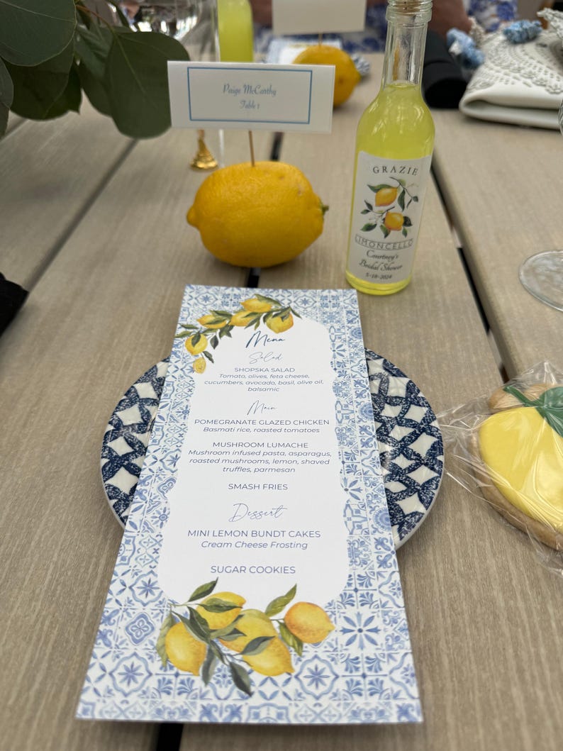 Italian, Amalfi Coast Theme, Blue Tile MENU FOR Wedding, Bridal Shower ...