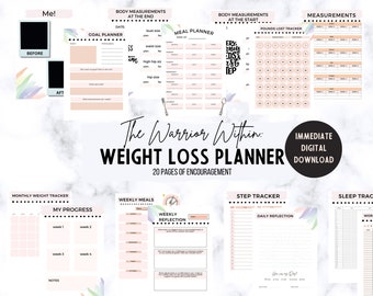 Weight Loss Journal, Weightloss Tracker, Fitness Planner Printable, Weight Loss Chart, Pounds Lost, Body Measurements, Meal Planner,