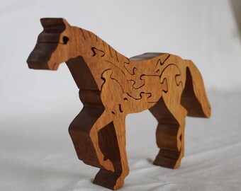 Trotting Horse Unique Artisan Crafted Wooden Interlocking Puzzle Gift, Trotting Horse Wood Puzzle Gift