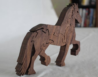 Fresian Horse Unique Artisan Crafted Wooden Interlocking Puzzle Gift, Wood Fresian Horse Puzzle Gift