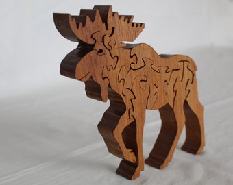 Moose Unique Artisan Crafted Wooden Interlocking Puzzle Gift, Wood Moose Puzzle Gift