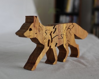 Fox Unique Artisan Crafted Wooden Interlocking Puzzle Gift, Wood Fox Puzzle Gift