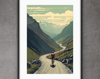 Cycle art print | Cyclist | Mountains | Cycling print | Cycling gift | Cycling poster | Cycling art | Cycle gifts | Bike Art | Alps