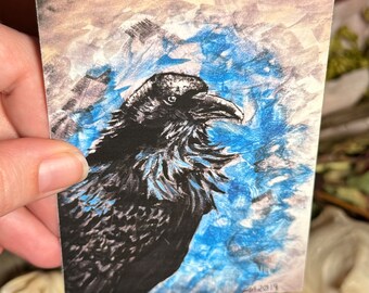 Blue Crow Sticker (4 inch vinyl sticker) (Original Artwork) (Watercolor)