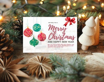 Beautiful merry christmas card, Printable christmas card, Holiday card, Digital, Greeting card, Simple elegant card, Instant download card