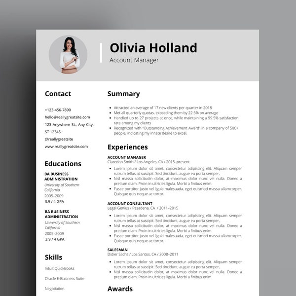 Creative picture resume, resume and CV template, cover letter, canva template, editable resume template, modern, professional resume, unique