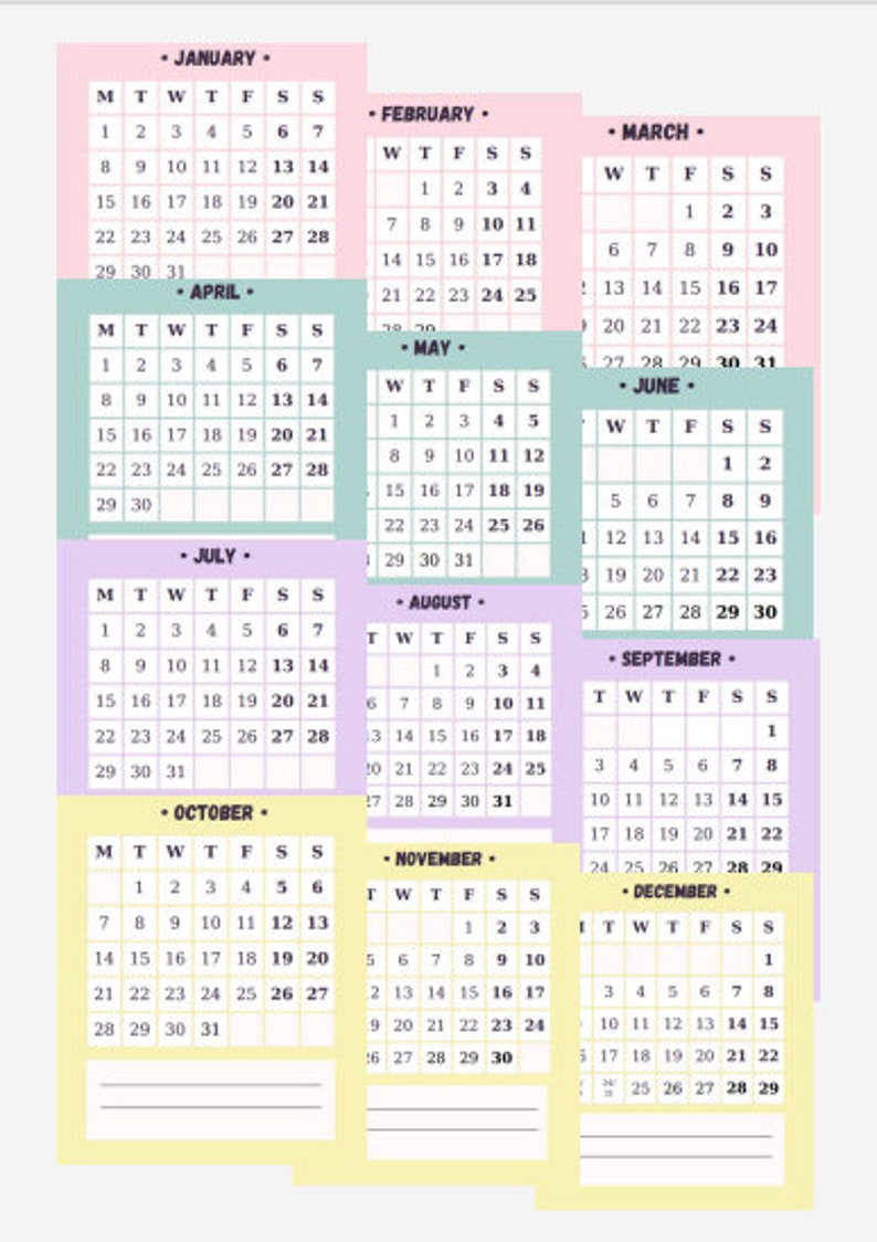 2024 Calendar Colored Monthly 2024 Calendar Printable, Digital 2024
