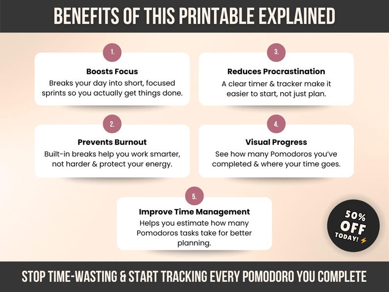 Pomodoro Tracker Printable | Canva Template, Productivity Planner ...