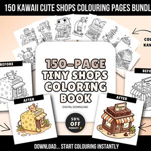 150 Tiny Shops Kawaii Colouring Book: Bold & Easy (Printable PDF)