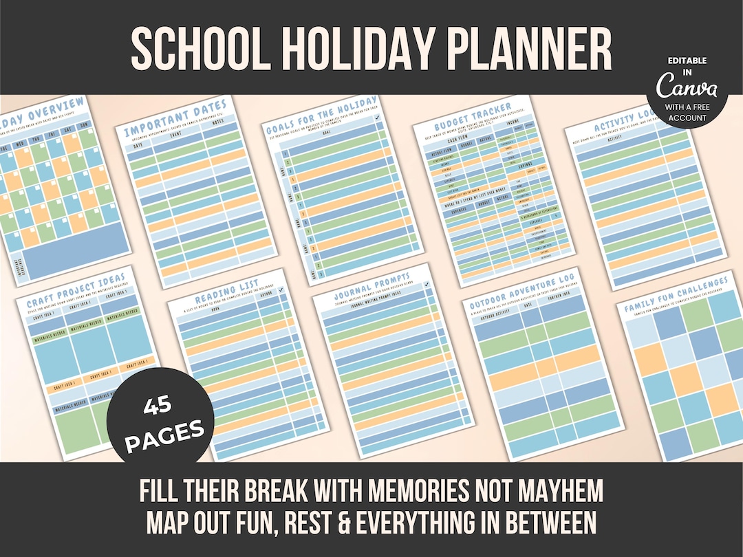 School Holiday Planner: Printable Canva Template (digital Download ...