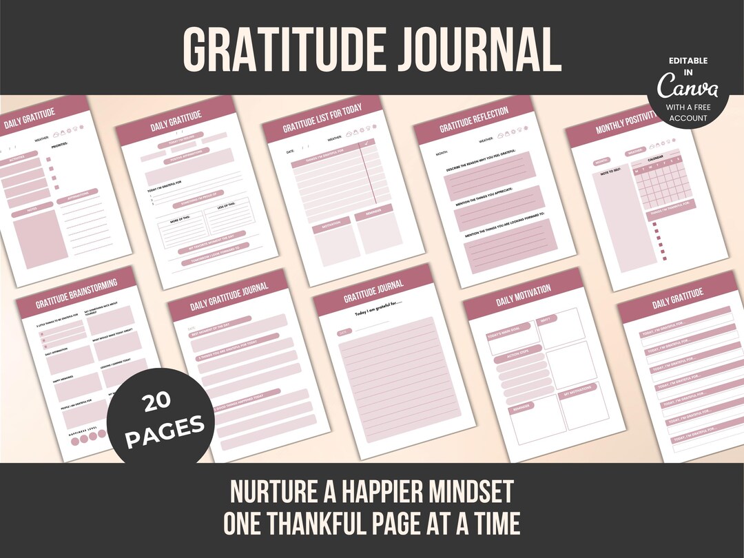 Gratitude Journal Canva Template | Daily Prompts & Affirmations ...