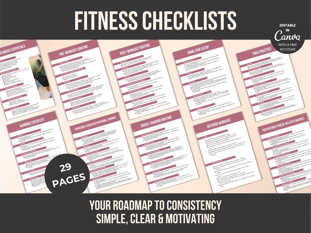 Fitness Checklists Printable Canva Template, Workout Checklist, Exercise Tracker, Healthy Habits ...