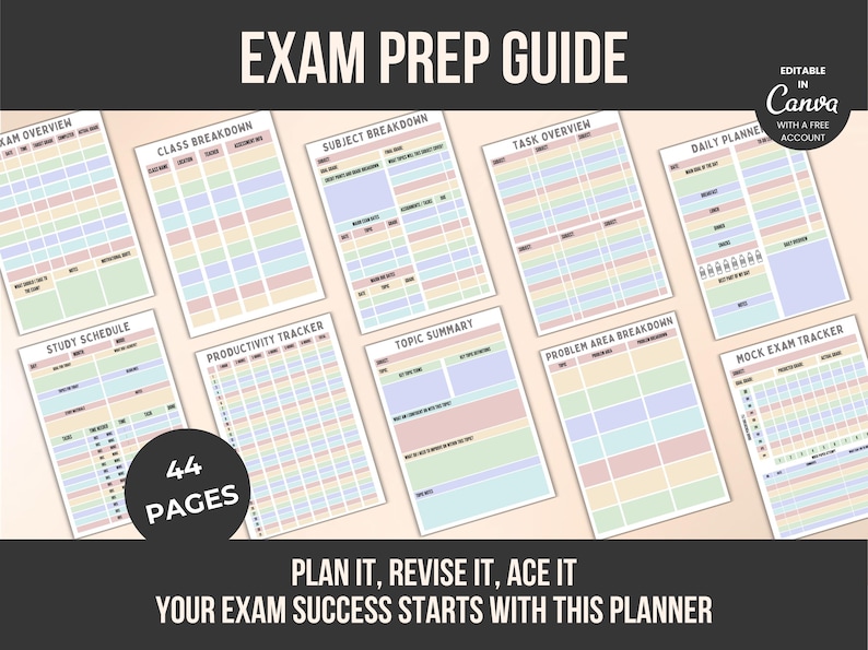 Exam Preparation Guide Canva Template | Study Planner (digital Download ...