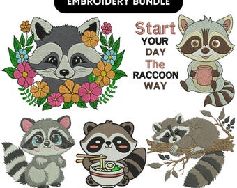 Waschbär Stickerei Design, Entzückende Waschbär Stickerei, niedliche Waschbär Stickerei, wilde Waschbär Design, Tierstickerei, Maschinenstickerei